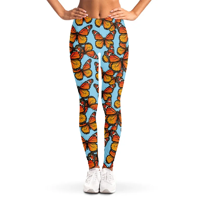 Price Buster Orange Monarch Butterflies Pattern Print Women's Leggings