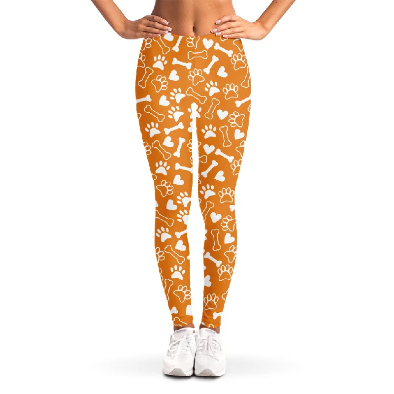 Price Fest Orange Paw And Bone Pattern Print Women's Leggings