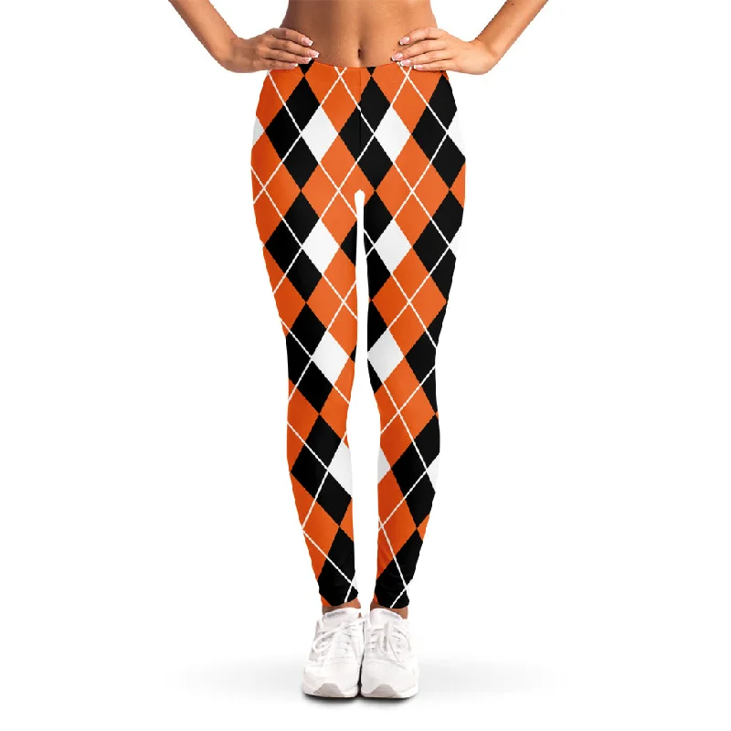 Inventory Reduction Orange White And Black Argyle Print Women's Leggings
