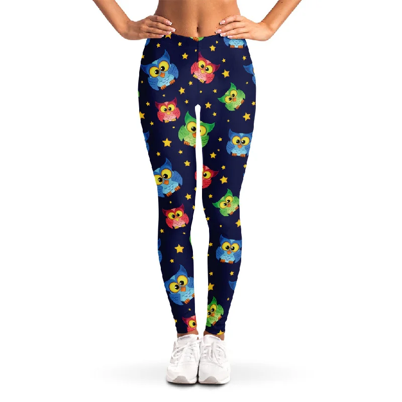 Super Savings Owl And Star Pattern Print Women's Leggings