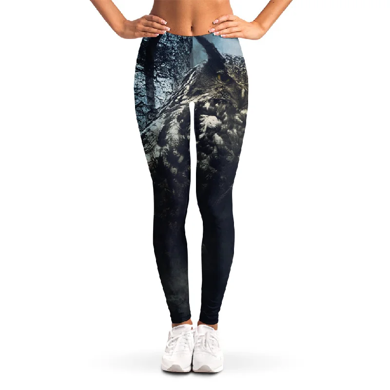 Special Savings Owl At Night Print Women's Leggings