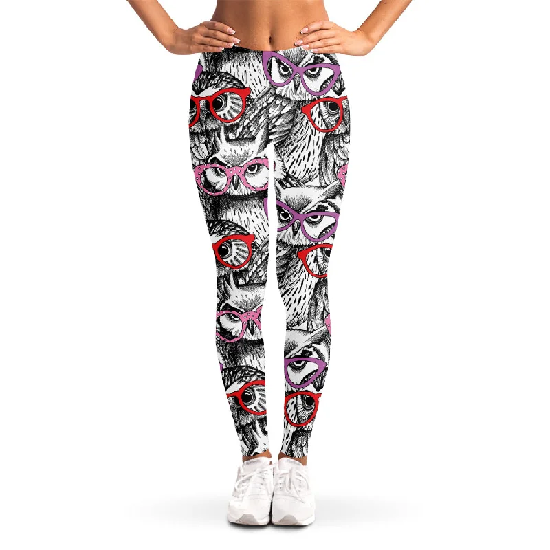 Exclusive Online Offer Owl With Glasses Pattern Print Women's Leggings