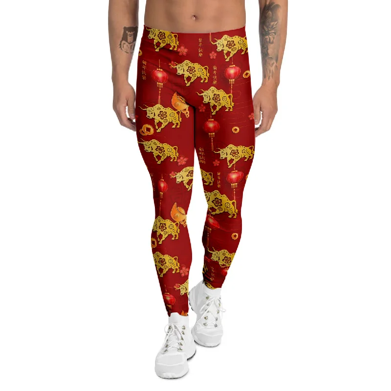 Act Now Ox And Chinese New Year Print Pattern Men's Leggings