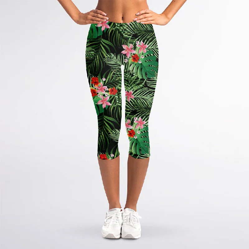Bargain Blast Palm Hawaiian Tropical Pattern Print Women's Capri Leggings