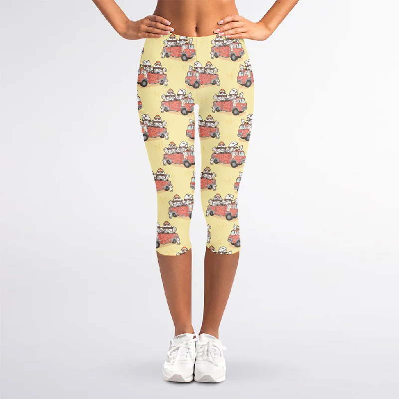 Overstock Sale Panda Firefighter And Cat Pattern Print Women's Capri Leggings