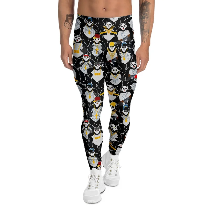 Stock Up and Save Panda Gangster Gang Print Pattern Men's Leggings