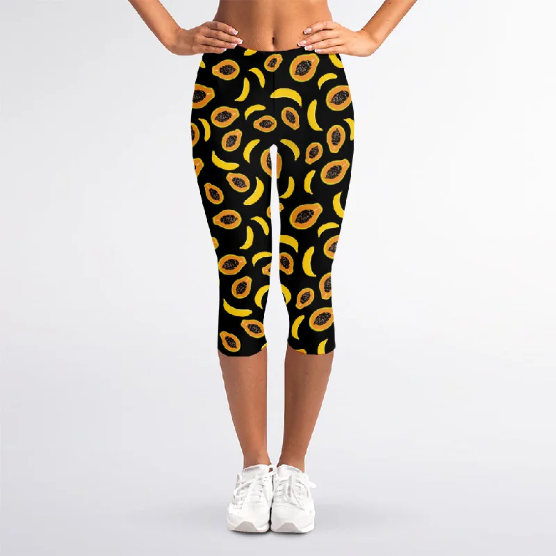Instant Savings Papaya And Banana Pattern Print Women's Capri Leggings