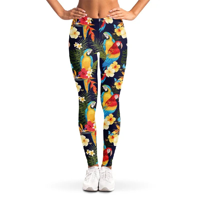 Stock Clearance Parrot And Flower Pattern Print Women's Leggings