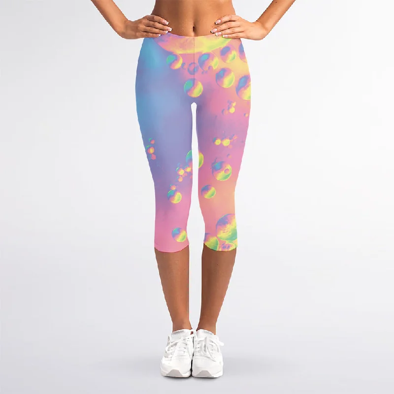Blowout Sale Pastel Acid Melt Print Women's Capri Leggings