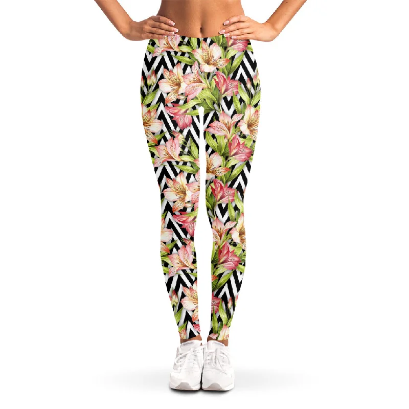 Sale Event Pastel Alstroemeria Zigzag Pattern Print Women's Leggings