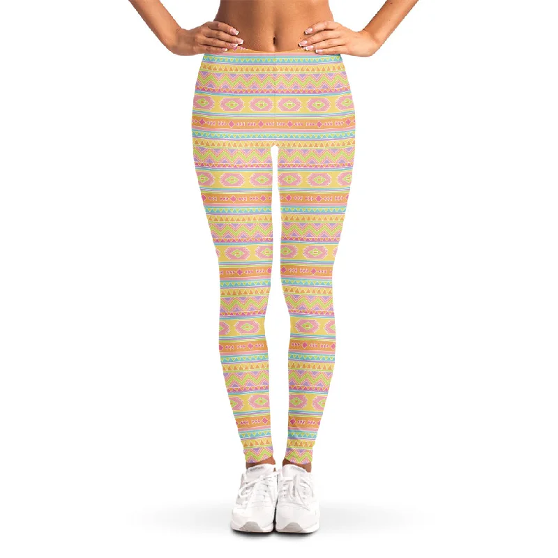 Overstock Pastel Aztec Tribal Pattern Print Women's Leggings