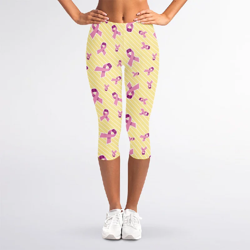 Customer Appreciation Sale Pastel Breast Cancer Awareness Print Women's Capri Leggings