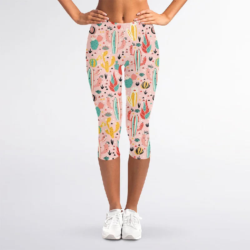 Today’s Special Pastel Cactus And Succulent Print Women's Capri Leggings
