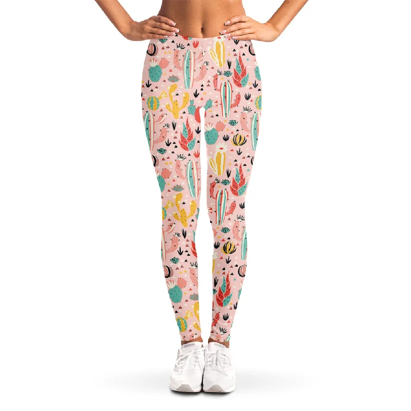 New Deals Pastel Cactus And Succulent Print Women's Leggings