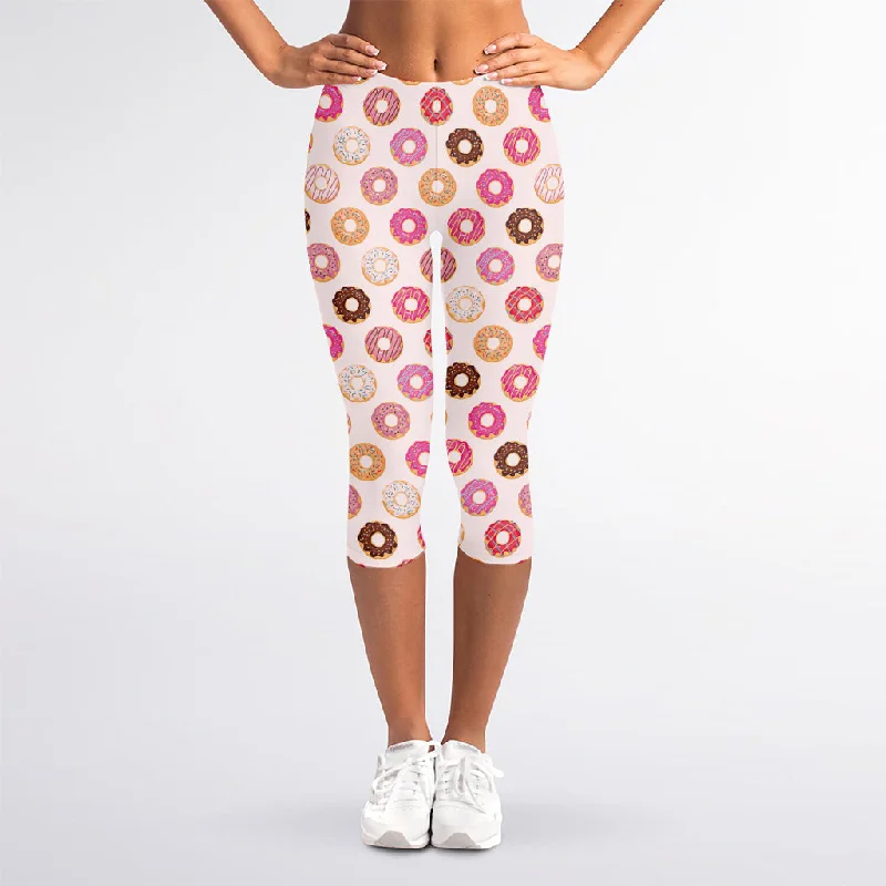 Act Now Pastel Donut Pattern Print Women's Capri Leggings