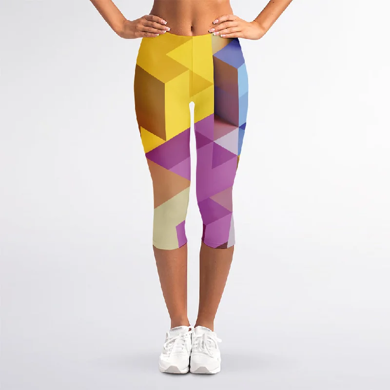 Buy More, Save More Pastel Geometric Cubic Print Women's Capri Leggings