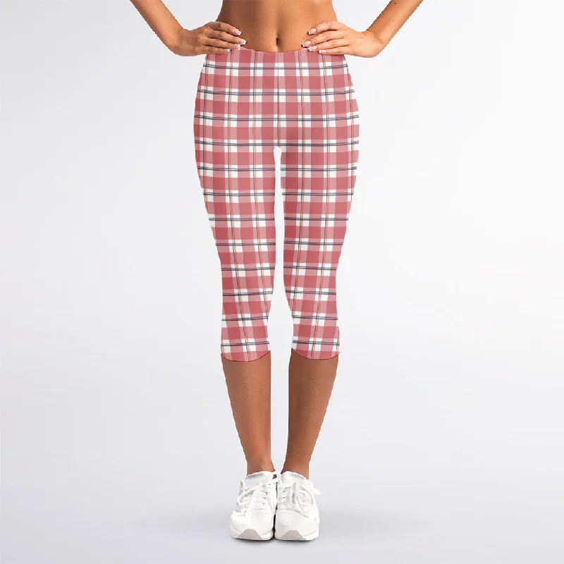 Mega Sale Pastel Madras Pattern Print Women's Capri Leggings