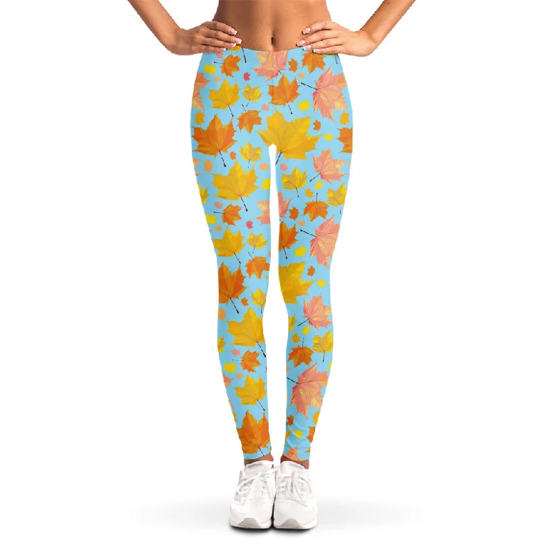 Big Discounts Pastel Maple Leaves Pattern Print Women's Leggings