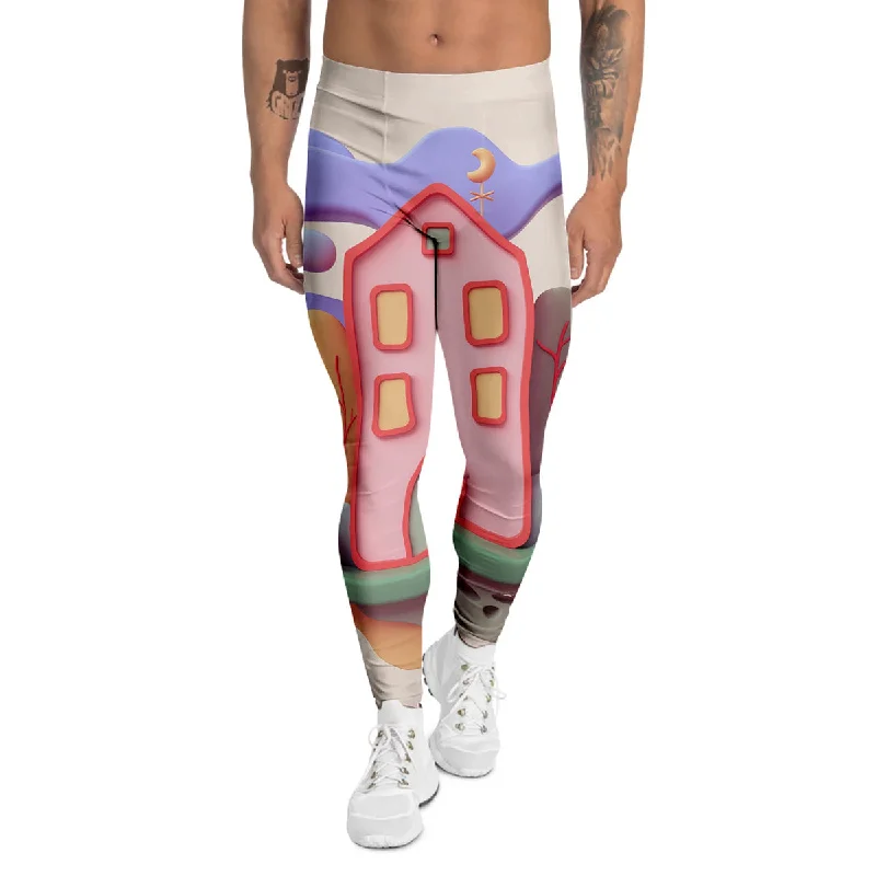 Early Bird Discount Pastel Modern House Print Men's Leggings