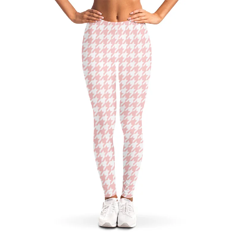 Don't Miss Pastel Pink And White Houndstooth Print Women's Leggings