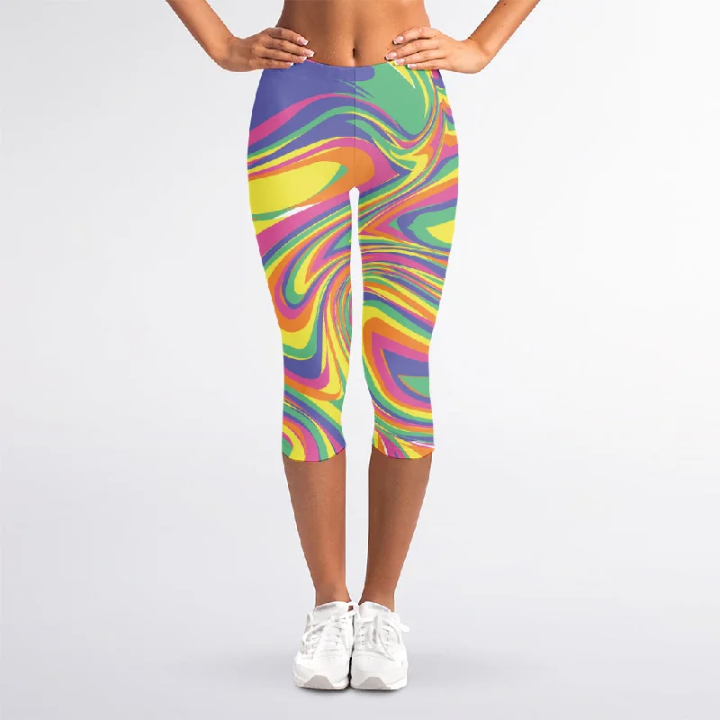 Best Seller Pastel Rave Print Women's Capri Leggings