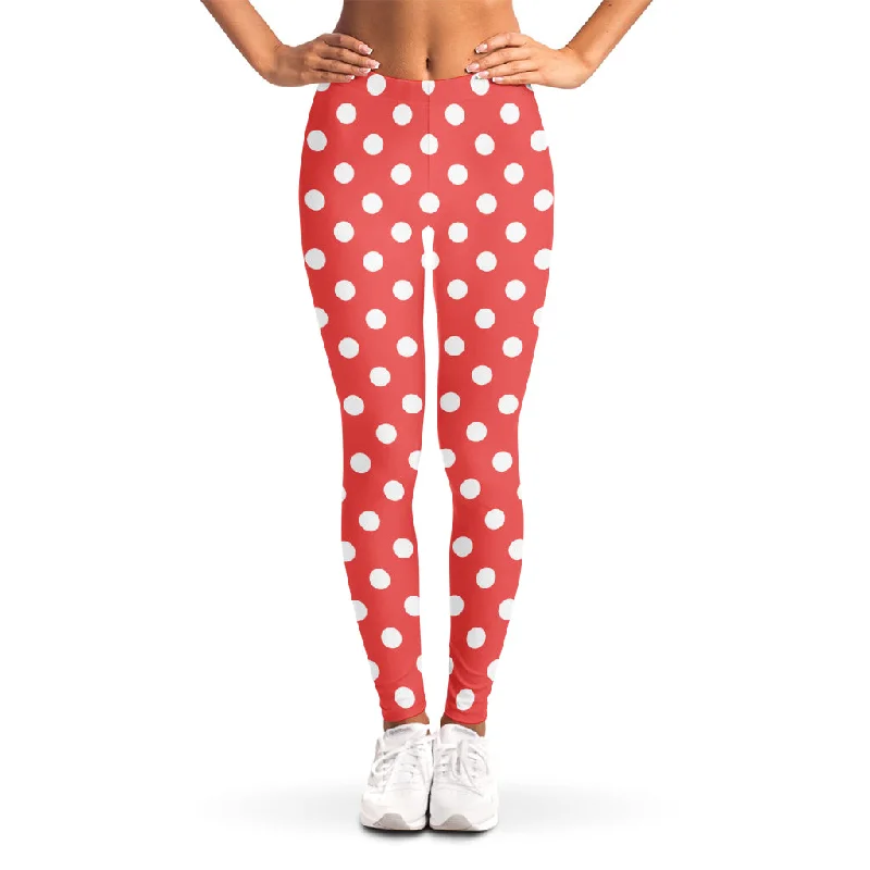 Big Savings Pastel Red And White Polka Dot Print Women's Leggings