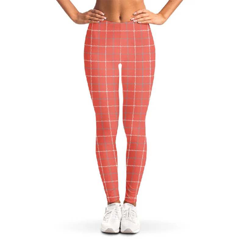 Incredible Offers Pastel Red Tattersall Pattern Print Women's Leggings