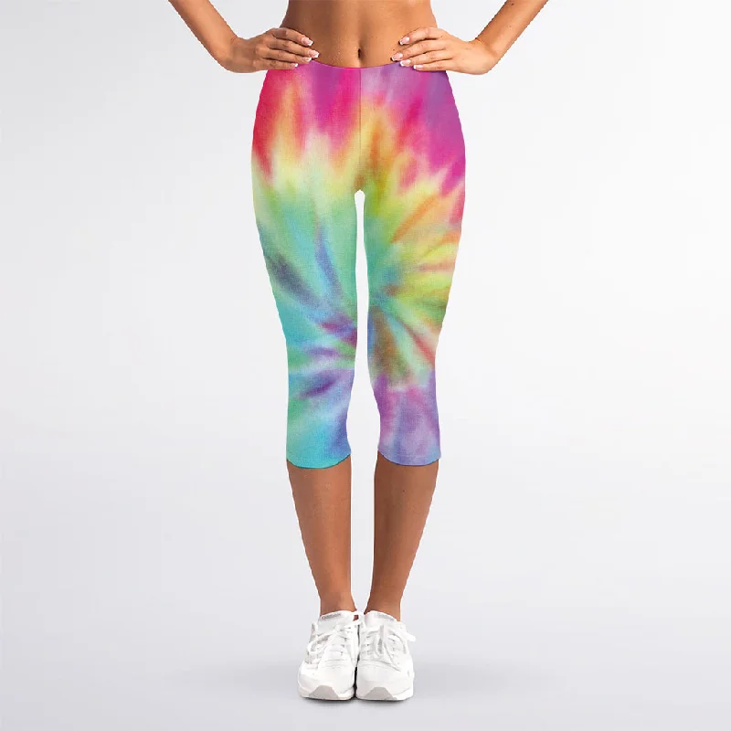 Value Deals Pastel Spiral Tie Dye Print Women's Capri Leggings
