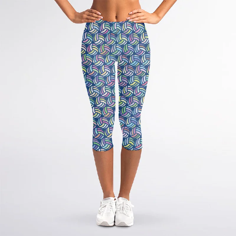 Take Advantage Pastel Volleyball Pattern Print Women's Capri Leggings