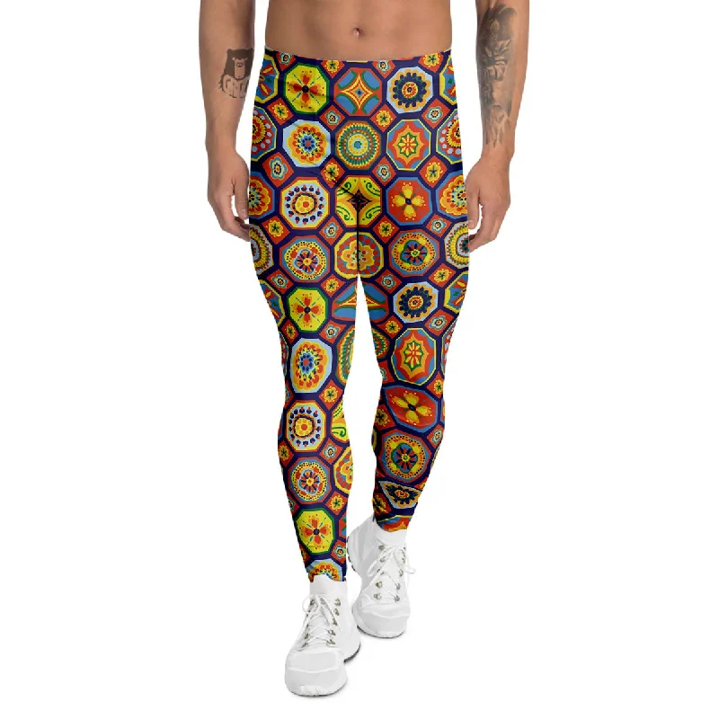 Exclusive Deal Patchwork Abstract Floral Colorful Print Pattern Men's Leggings