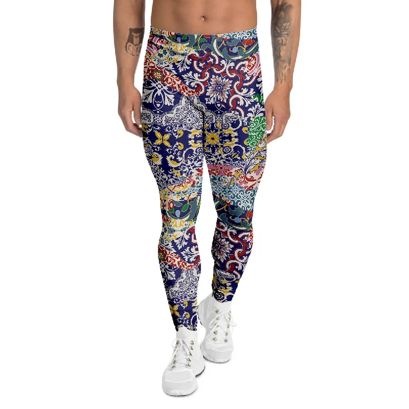 Best Seller Patchwork Azulejos Tiles Print Pattern Men's Leggings