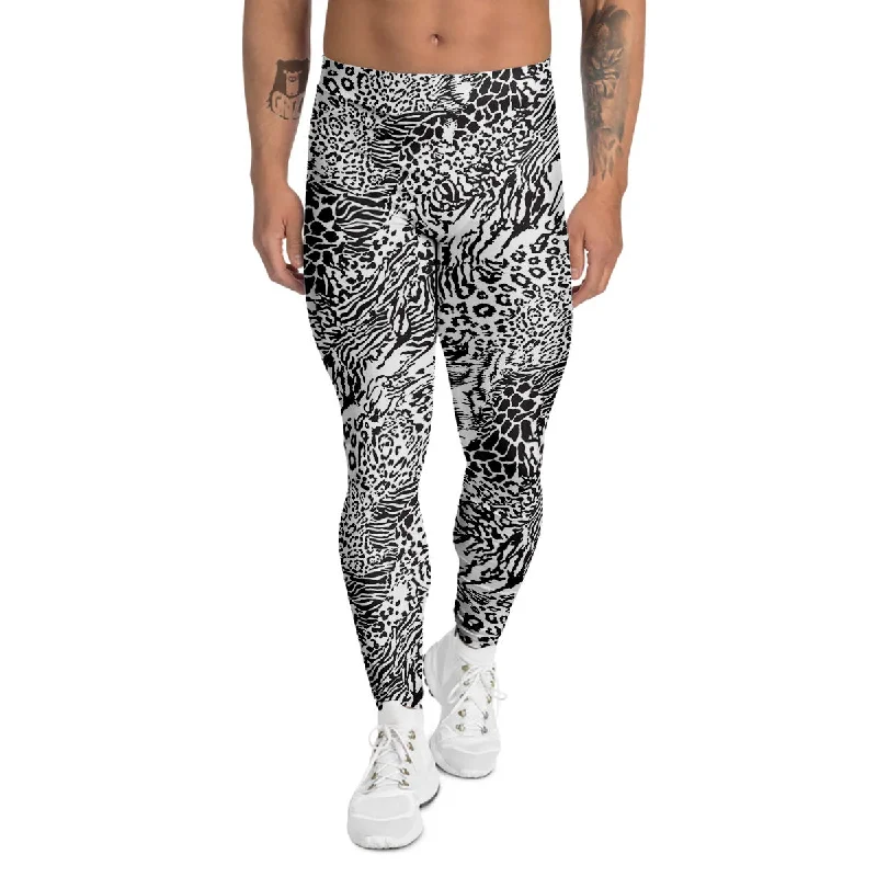 Unmissable Offer Patchwork Black White Animal Skins Print Pattern Men's Leggings