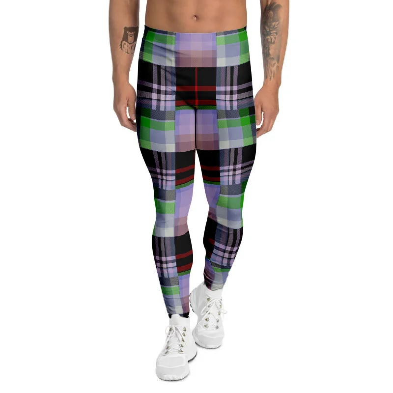 New Deals Patchwork Plaid Madras Print Pattern Men's Leggings
