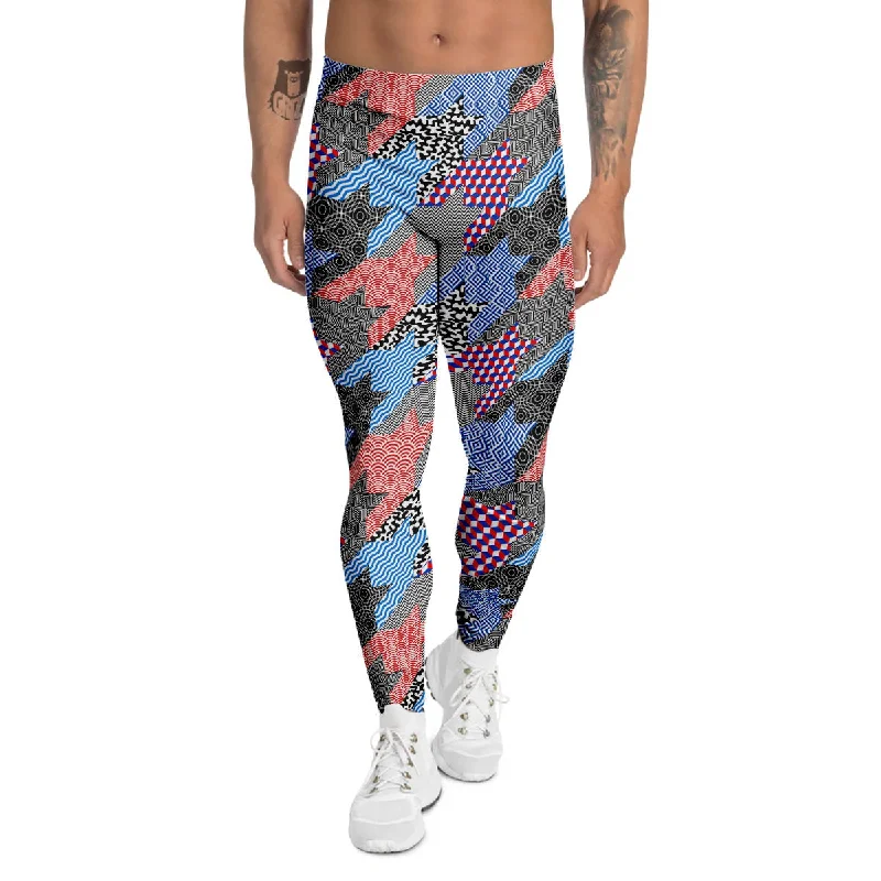 Markdowns Patchwork Style And Classic Houndstooth Print Pattern Men's Leggings
