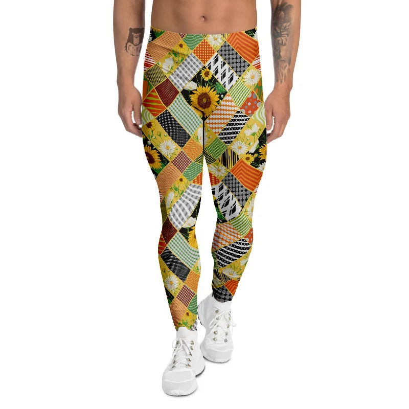 Low Prices Patchwork Sunflowers Print Men's Leggings