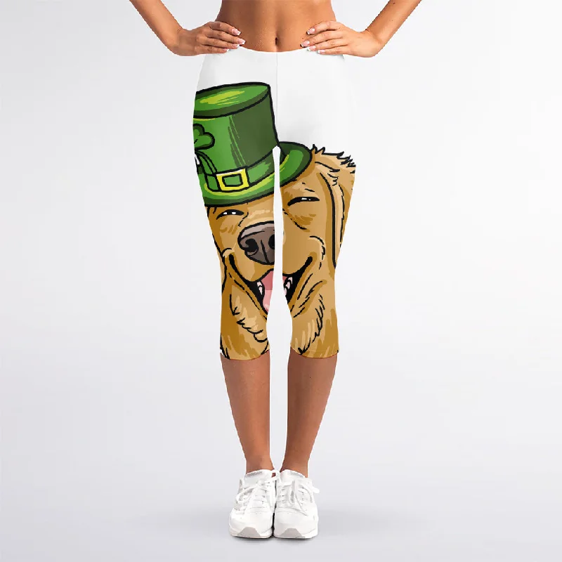 Final Clearance Patrick's Day Golden Retriever Print Women's Capri Leggings