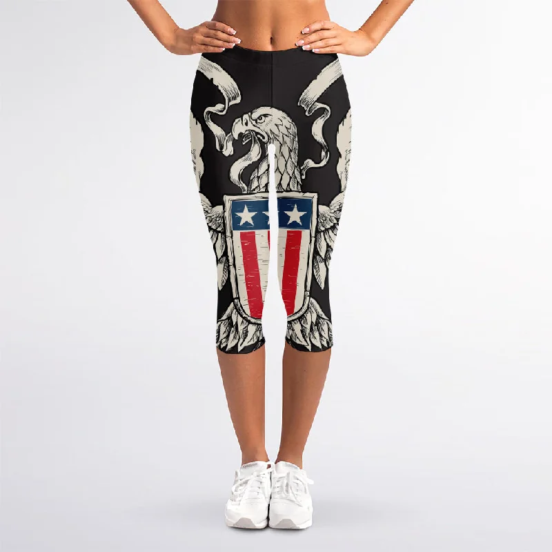 Quick Sale Patriotic USA Eagle Print Women's Capri Leggings