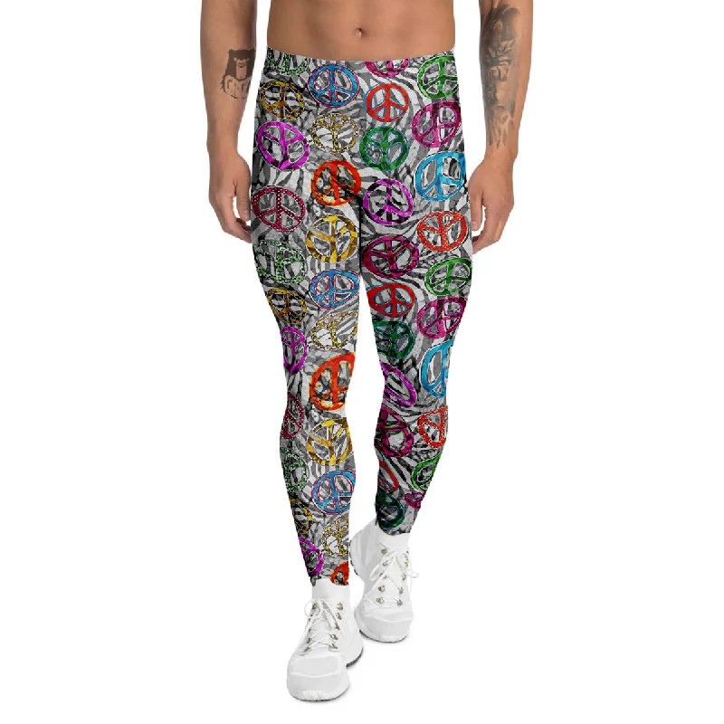Lowest Prices Peace Signs Zebra Print Pattern Men's Leggings