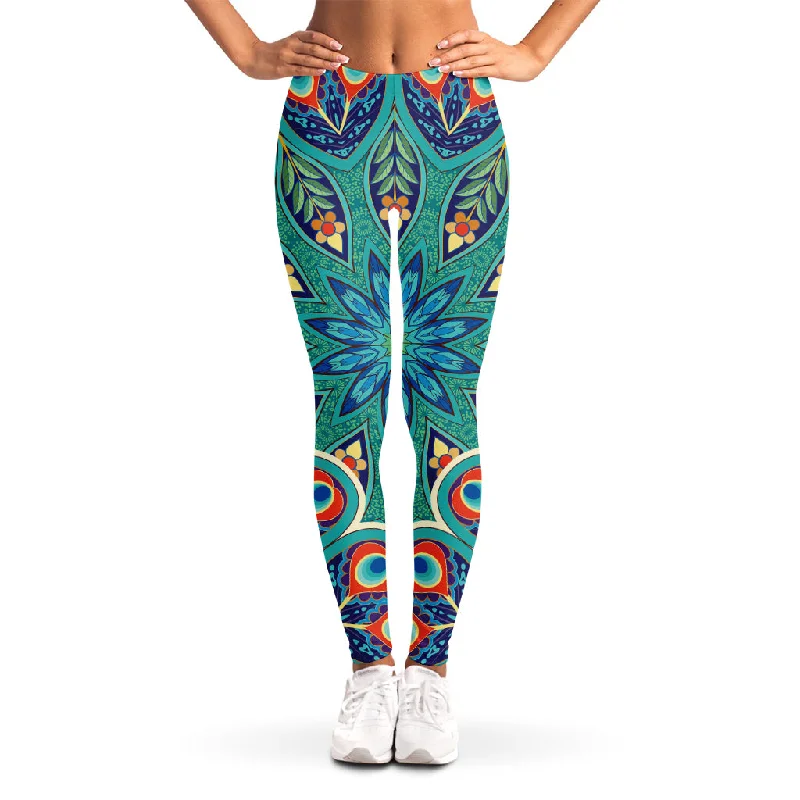 Super Deal Peacock Feather Floral Pattern Print Women's Leggings