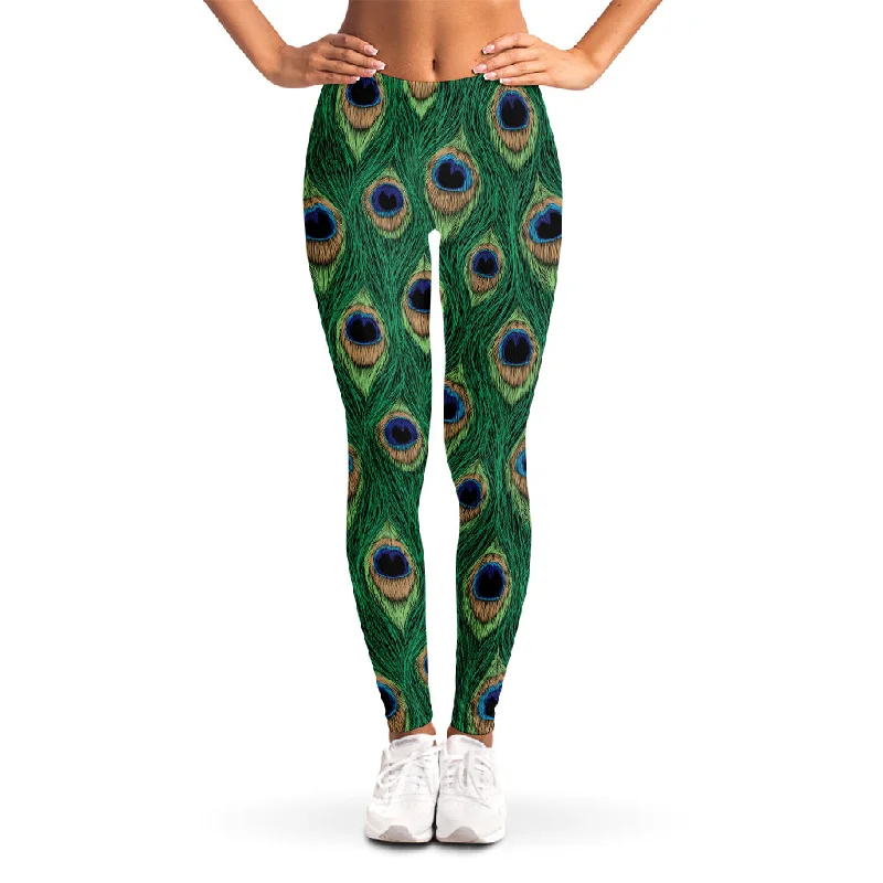 Steals and Deals Peacock Tail Pattern Print Women's Leggings