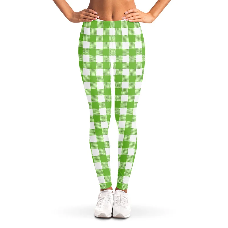 Reduced Prices Pear Green And White Gingham Print Women's Leggings