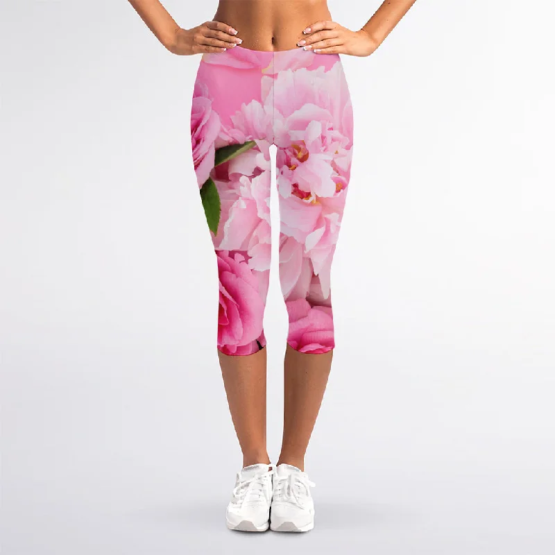 Bonus Savings Peony And Rose Print Women's Capri Leggings