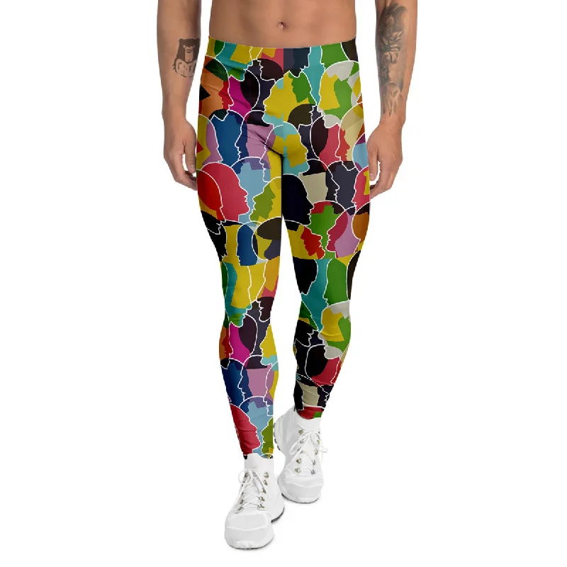 Crazy Savings People Talking Colorful Print Pattern Men's Leggings