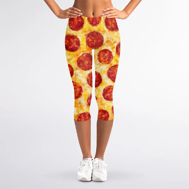 Limited Time Pepperoni Pizza Print Women's Capri Leggings