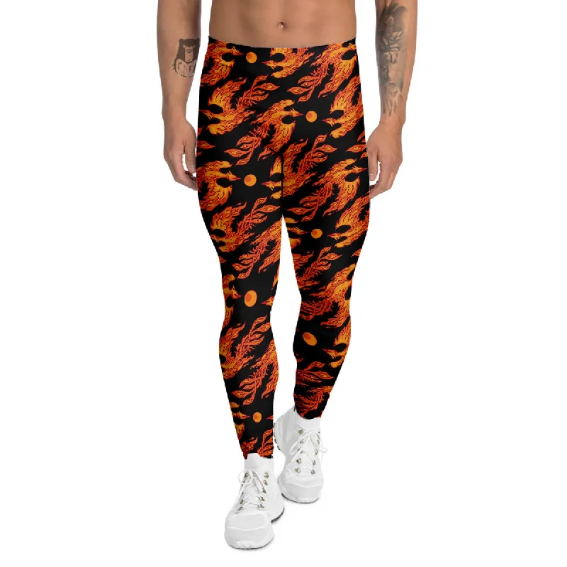 Weekend Deal Phoenix Fire On Black Print Pattern Men's Leggings
