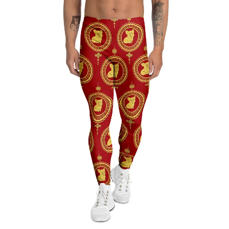 Big Savings Pig And Chinese New Year Print Pattern Men's Leggings