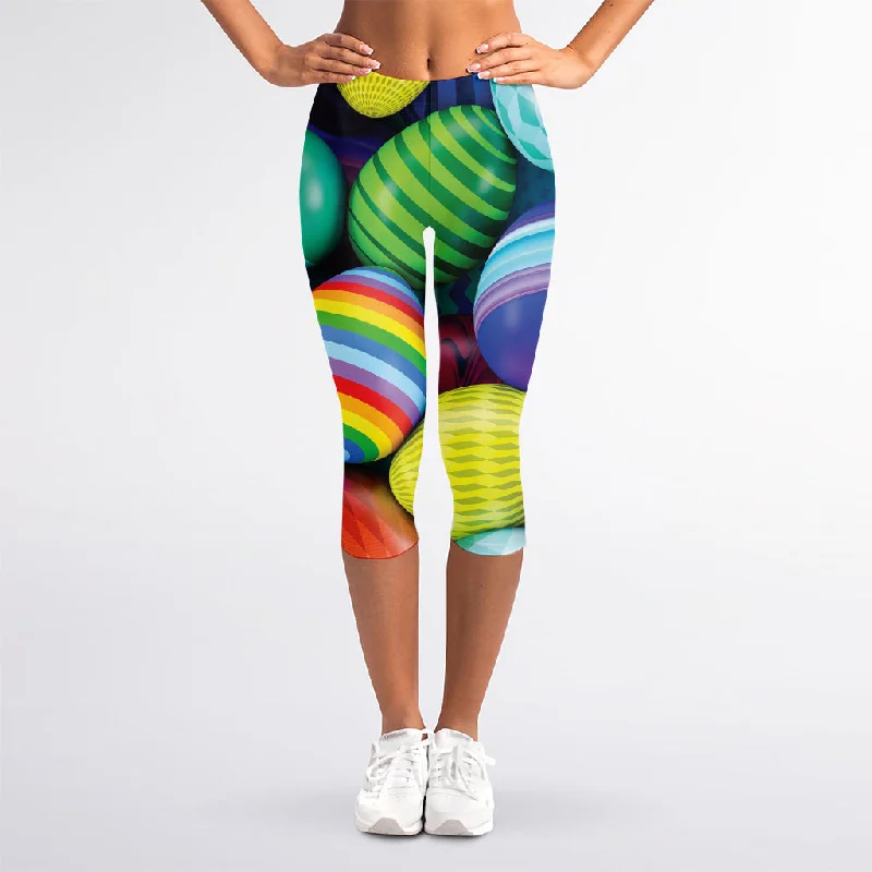 Great Bargains Pile Of Colorful Easter Eggs Print Women's Capri Leggings