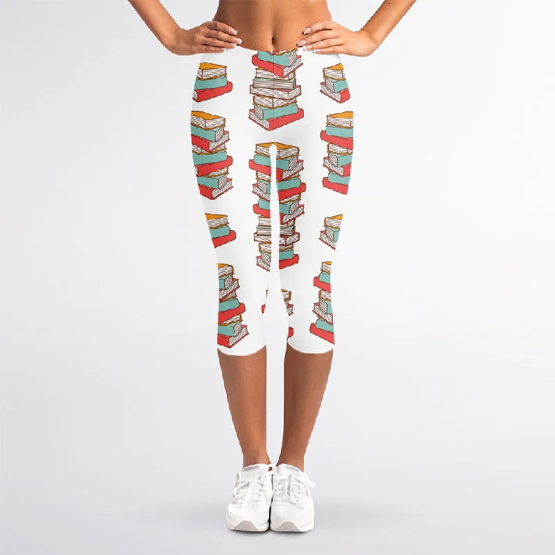 Fantastic Deals Pile Of Reading Books Pattern Print Women's Capri Leggings
