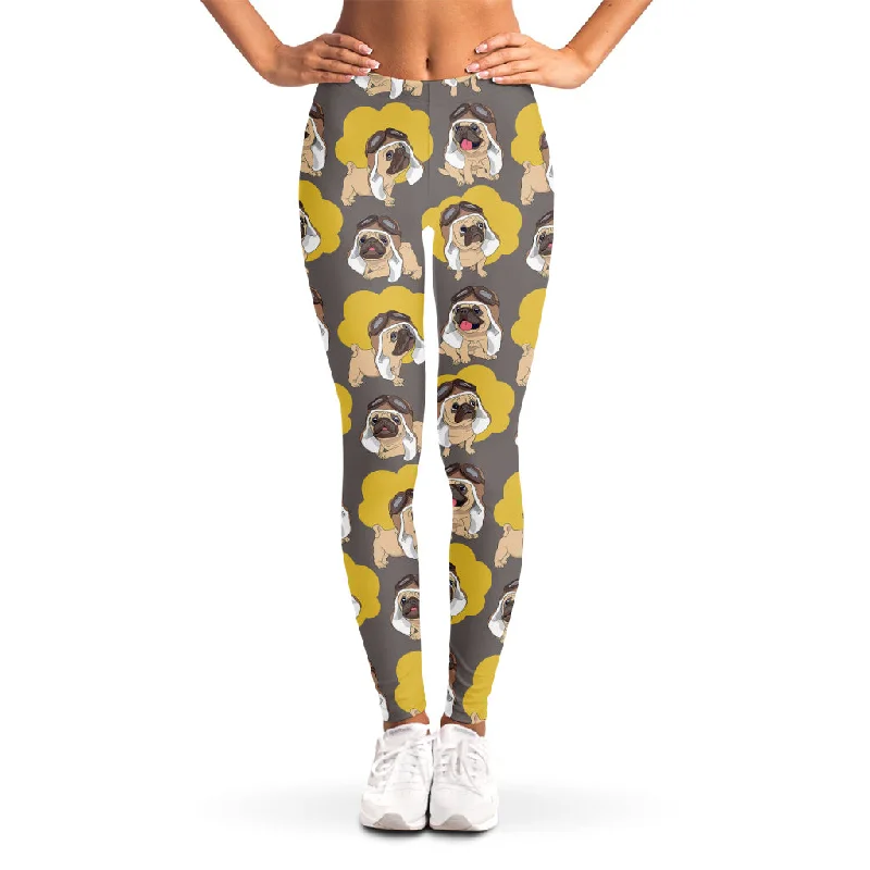 Closeout Pilot Pug Pattern Print Women's Leggings