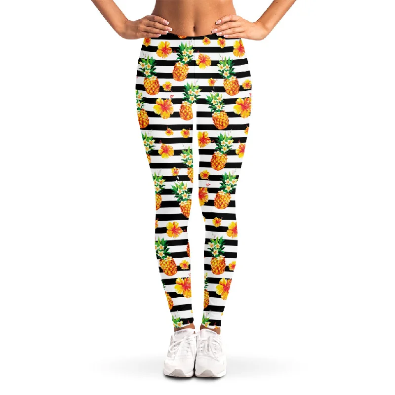 Bargain Prices Pineapple And Hibiscus Striped Print Women's Leggings